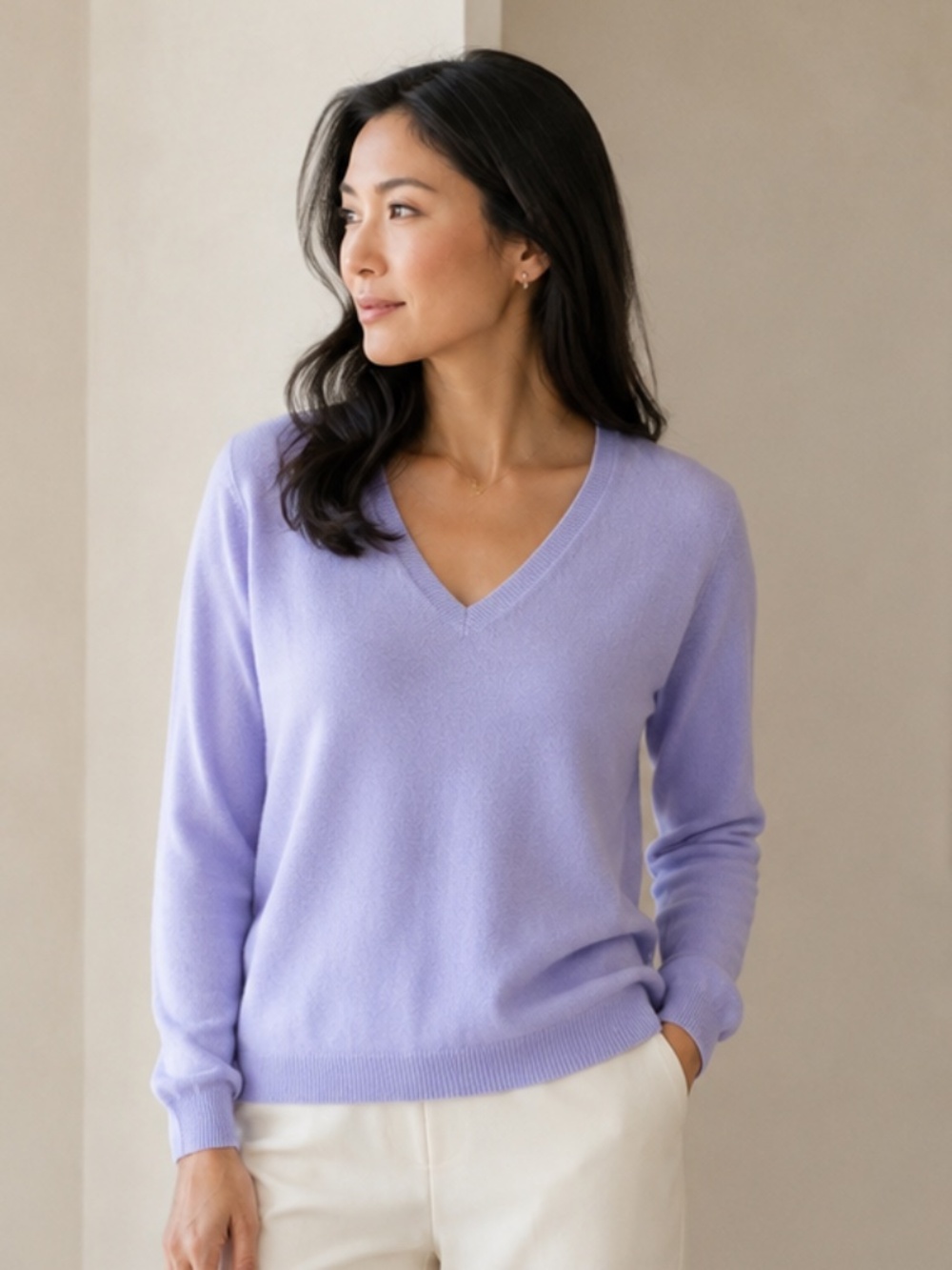 Geneva 100% Cashmere V-Neck Sweater Lavender Purple Size 1X